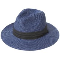 Lanzom Women Wide Brim Straw Panama Roll up Hat Fedora Beach Sun Hat UPF50+ (Blue)