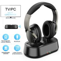 Wireless TV Headphones with Transmitter Dock, Over-Ear Cordless Headset with RCA / 3.5MM Input, for Watching Home Television Game 100 Feet Play Range