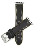 Bandini Replacement Watch Band for Apple Watch 42mm, Black/Yellow Stitching, Leather, Racer, Black with Colored Stitching, Fits Series 1, 2 and 3
