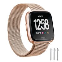LNOOIU Metal Replacement Bands Compatible for Fitbit Versa/Versa Lite Edition/Versa 2, Small and Large Replacement Stainless Steel Metal Wristband Accessories Strap Women Men (Rose Gold Large)