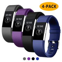 Fondenn Bands Compatible with Fitbit Charge 2, Classic Adjustable Replacement Sport Strap Bands for Fitbit Charge 2 Smartwatch Fitness Wristband (#Black/Grey/Slate/Plum, Large 6.7"-8.1")