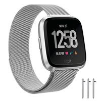 LNOOIU Metal Replacement Bands Compatible for Fitbit Versa/Versa Lite Edition/Versa 2, Small and Large Replacement Stainless Steel Metal Wristband Accessories Strap Women Men (Silver Small)