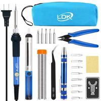 LDK Electric Soldering Iron Kit 60W Adjustable Temperature Welding Tools with 5pcs Different Tips, Desoldering Pump, Solder Wire, 8-in-1 Screwdrivers, Wire Cutter, Tweezers, Stand and Carry Bag