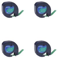 SuperInk 4PK LetraTag Plastic Label Tape Compatible for DYMO 91334 91224 91204 59425 S0721640 Black on Green (12 mm x4 m, 1/2 inch x 13 feet) use in Dymo LetraTag Plus LT100H LT100T QX50 Label Maker