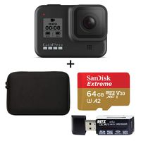 GoPro Hero 8 Black Action Camera with Accessory Bundle - Sandisk 64GB MicroSD, Memory Card Reader and Carrying Case
