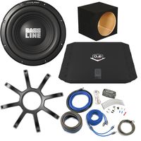 Alpine Bass Package Bassline 12" Subwoofer w/Box, Dub 200 watt amp, Wiring Kit Grille
