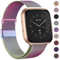 QIBOX Bands Compatible with Fitbit Versa 2 / Versa/Versa Lite Edition, Stainless Steel Metal Band Replacement Sport Bracelet Wristbands Strap Accessories with Magnet Lock Women Men