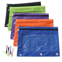 Zippered Binder Pencil Pouch with Zipper Pulls, Pencil Case with 3 Rivet Enforced Holes, 5 Pack 5 Colors (5 Pack)