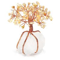 Top Plaza Chakra Healing Yellow Crystals Copper Tree of Life Wrapped On Natural Clear Quartz Crystal Base Feng Shui Luck Figurine Decoration