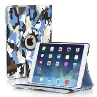 TNP Apple iPad Air Case (iPad 5th Gen, 2013 Model) Tablet - 360 Degree Rotating Stand PU Leather Smart Cover Case with Built-in Magnet for Auto Sleep & Wake Feature & Stylus Holder, Camouflage Blue
