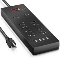 QOLIXM Power Strip with USB Ports(1875W/15A), Mountable 10 AC Outlet Plug Strip with Built-in Surge Protector(2200J), Long Extension Cord USB Charging Station for Multiple Devices