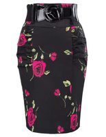 Women's Vintage Pencil Skirt for Women Knee Length Size L, Floral-7