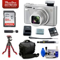 Canon PowerShot SX730 HS Digital Camera (Silver) - 40x Optical Zoom, Tilt LCD, WiFi, NFC, Bluetooth + 64GB SDXC + Flexible Tripod + Camera Bag + Card Reader + Cleaning Kit & More - Essentials Bundle