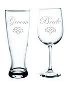 Groom beer and Bride wine glass with infinity heart (set of 2)