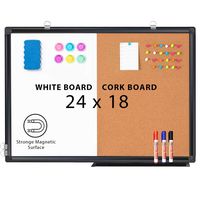 Combination White Board & Bulletin Cork Board 24 x 18 Whiteboard Magnetic, Combo Dry Erase Board with Black Aluminum Frame Hanging Message Board Wall Mounted for Homeschooling, Office, Classroom