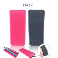 2 Pack Premium Heat Resistant Silicone Mat for Hot Hair Styling Tools, Grey and Rose Red 2019