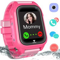 Kids GPS Tracker Watch for Boys Girls - IP67 Waterproof Resistant Kids Smartwatches Phone Pedometer Fitness Tracker Watch with GPS/LBS Locator Call SOS Voice Chat Camera for Back to School (Pink)