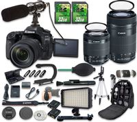Canon EOS 80D DSLR Camera Bundle with Canon EF-S 18-55mm f/3.5-5.6 IS STM Lens + Canon EF-S 55-250mm f/4-5.6 IS STM Lens + 2pc 32 GB SD Cards + Microphone + LED Light