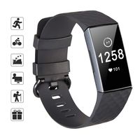 TOMALL Replacement Silicone Bands Compatible for Fitbit Charge 3,Waterproof Sport Wristband Bracelet for Women Men (Large, Black)