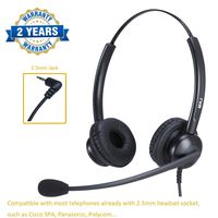 Corded 2.5mm Headset with Microphone Dual Ear Office Phone Headset for Cisco Linksys SPA Polycom Panasonic & Gigaset and Cordless Dect Phones