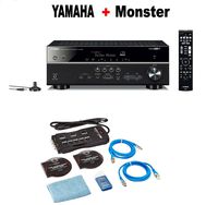 Yamaha RX-V585BL 7.2-Channel 4K Ultra HD AV Receiver with Wi-Fi Bluetooth and MusicCast Compatible with Alexa Black + Monster Home Theater Accessory Bundle