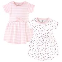 Touched by Nature Girls, Toddler, and Baby Organic Cotton Short-Sleeve Dresses, Tiny Flowers, 18-24 Months