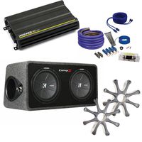 Kicker CompR Dual 12" package with Kicker CX1200.1 1200 watt monoblock, grilles, and wiring kit.