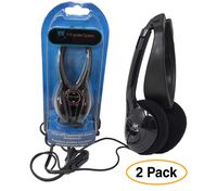 Folding Headphones Black | Lightweight Stereo On-Ear Foldable Earphones w/Volume Control (2 Pack)