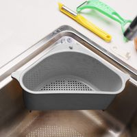 Sink Basket, Triangular Multifunctional Drain Shelf Sink Storage Rack Kitchen Sucker Storage Holder Bathroom Support Corner Hanging Shelf Soap Box Organizer (gray)