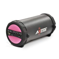 AXESS SPBT1041 Portable Thunder Sonic Bluetooth Cylinder Loud Speaker with Built-in FM Radio, SD Card, USB, AUX Inputs in Pink