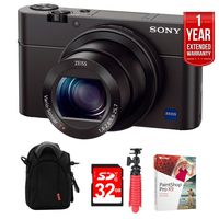 Sony Cyber-shot DSC-RX100 III 20.2 MP Digital Camera - Black w/32GB Deluxe Bundle Includes, Soft Carrying Case for Digital Cameras +12" Rubberized Spider Tripod + 32GB SDHC Memory Card