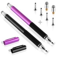MEKO(TM) (2 Pcs)[2 in 1 Precision Series] Disc Stylus/Styli Bundle with 4 Replaceable Disc Tips, 2 Replaceable Fiber Tips for All Touch Screen Devices - (Black/Purple)