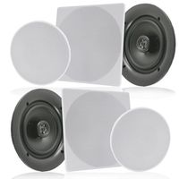 Pyle Pair 6.5" Flush Mount In-wall In-ceiling 2-Way Speaker System Spring Loaded Quick Connections Changeable Round/Square Grill Stereo Sound Polypropylene Cone Polymer Tweeter 200 Watts (PDIC1666)
