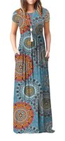 VIISHOW Women's Short Sleeve Floral Print Scoop Neck Loose Plain Maxi Dresses Casual Long Dresses with Pockets(Floral Mix Blue XS)