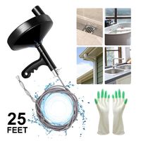 Drain Auger 25 Foot, Plumbing Snake Drain Auger Sink Auger Hair Clog Remover, Heavy Duty Pipe Snake for Bathtub Drain, Bathroom Sink, Kitchen and Shower, Snake Drain Cleaner Comes with Gloves