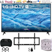 LG 49UM7300PUA 49" 4K HDR Smart LED IPS TV w/AI ThinQ (2019) + Flat Wall Mount Ultimate Bundle + 2.4GHz Wireless Keyboard Smart Remote w/Touchpad + 6-Outlet Surge Adapter w/Night Light