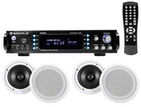 Rockville RPA60BT Home Theater Bluetooth Receiver + (4) 8" in-Ceiling Speakers