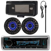 Kenwood MP3/USB/AUX Bluetooth Marine Boat Yacht Stereo Receiver Bundle Combo with 2 x  6.5" Inch 2-Way Speakers, Enrock Waterproof Stereo Cover, Enrock 22" Radio Antenna