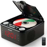 Velour CD Player Top Loading With FM Radio USB Aux-In Clock Alarm and 1.2 Inch Red LED Display (Black)