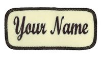 Name patch Uniform or work shirt personalized Identification tape Embroidered Sew On, Hook Fastener or Iron on, Dark Brown/Rice Script, Hook Fastener
