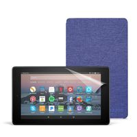Fire 7 Essentials Bundle with Fire 7 Tablet (16 GB, Black), Amazon Cover (Cobalt Purple) and Screen Protector (Clear)