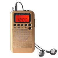 AM FM Pocket Radio with Earphones Mini Portable Alarm Clock Radio Digital Tuning AM/FM Stereo Personal Receiver Battery Operated for Walking/Running-Gold