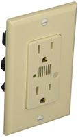 Leviton 7280-T 15-Amp 125-volt Decora Duplex Surge Receptacle Straight Blade Indicator Light and Audible Alarm, Light Almond