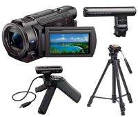 Sony 4K HD Video Recording FDR-AX33 Handycam Camcorder, Bundle GPVPT1 Grip and Tripod for Camcorders ECM-GZ1M Gun/Zoom Microphone + Takama 66 inch 3 Section Tripod