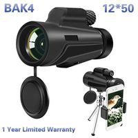 Monocular Telescope, 12x50 High Power BAK4 Prism Telescope, Portable Waterproof Spotting Scope with Quick Smartphone Holder Tripod and Neck Strap for Outdoor Bird Watching Hunting Hiking