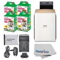 Fujifilm instax SHARE Smartphone Printer SP-2 (Gold) + Fujifilm Mini Twin Pack (80 Shots) + Travel Charger & Extra Battery + Cleaning Cloth + Portable Printer Bundle