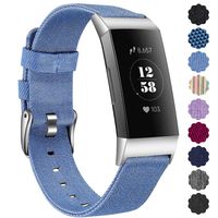 Maledan Compatible with Fitbit Charge 3 Bands for Women Men, Soft Woven Fabric Replacement Band Strap for Fitbit Charge 3 and Charge 3 SE Fitness Activity Tracker, Small, Denim Blue