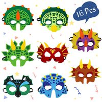 Dinosaur Masks Party Supplies for Kid (16 Packs) Felt and Elastic - Masquerade and Birthday Dinosaur Party Mask Favors Decorations, Perfect for Children Girls Boys Kids