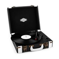 auna Jerry Lee • Record Player • Portable Suitcase • Phonograph • Vintage Turntable • Built-in Stereo Speakers • USB • Vinyl-to-MP3 Recording • 3 Speeds • Belt Drive • Black and White
