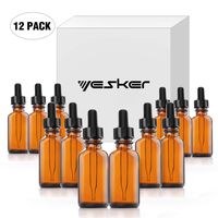 Yesker Amber Glass Bottles for Essential Oils with Glass Eye Dropper 30 ml (1oz) for Essential Oils, Chemistry Lab Chemicals, Colognes & Perfumes (12 Pack)